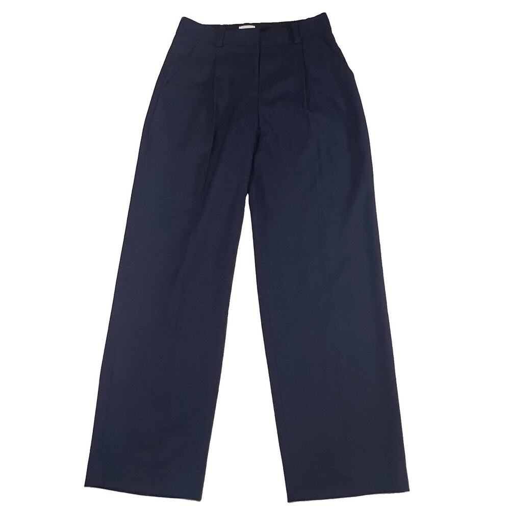 Aritzia Sunday Best Pants Women’s Size 4 Navy Blue Pleated Wide Leg Trouser Work